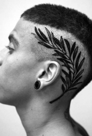 头部简单的黑色橄榄枝纹身图案