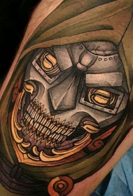 New School彩色腿部机械骷髅纹身图案
