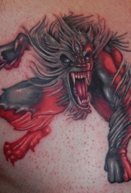 new school邪恶狼人胸部纹身图案