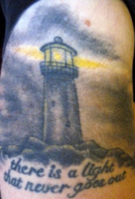 手臂黑灰航海灯塔纹身图案