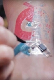 手臂上彩色水彩几何纹身图片