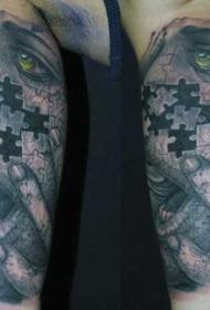 拼图式长舌头女性肖像纹身图案