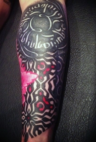 小腿神秘彩色图腾纹身图案