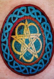 凯尔特结圆形五角星彩色纹身图案