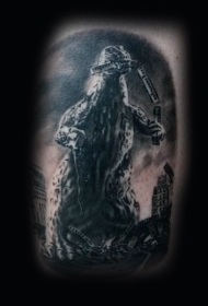 城市与邪恶的哥斯拉黑色纹身图案