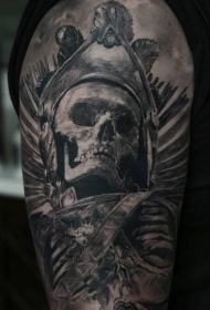 旧货风格肩部黑灰古代部落骷髅纹身图案