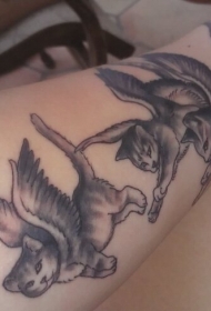 小猫有翅膀黑色纹身图案