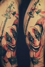 素描风格拿刺刀的人像纹身图案