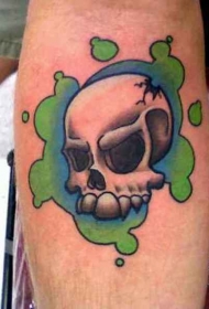 冒着绿烟的骷髅纹身图案