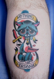腿部彩色小猫哭泣纹身图案