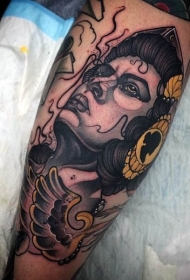 小臂old school女性肖像纹身图案