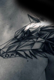 肩部几何风格狼头黑白纹身图案