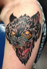 肩部old school彩色邪恶的狗头纹身图案