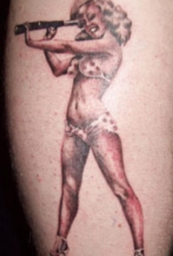 腿部彩色性感女人纹身图案