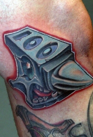 腿部卡通铁砧彩色纹身图案