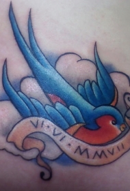 肩部old school彩色麻雀纹身图案