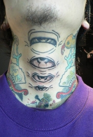 颈部四只眼睛纹身图案