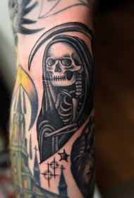 手臂上的死神星星城堡纹身图案