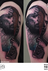 超现实主义风格的黑灰肖像纹身