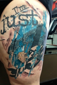 有趣的彩绘恐龙骨架与字母纹身图案