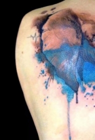 背部现代传统风格的大象彩色纹身图案