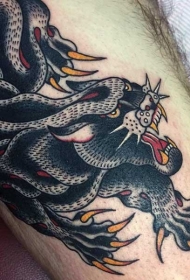 old schoo彩色黑豹大爪子纹身图案