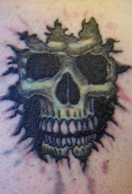 彩色骷髅头皮下纹身图案