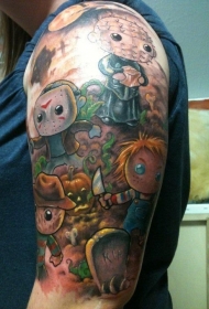 大臂亚洲卡通彩色恐怖娃娃纹身图案