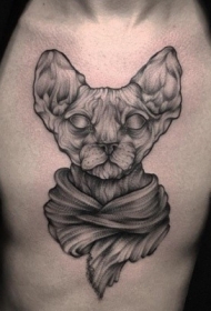 胸部黑色的雕刻风格埃及猫纹身图案