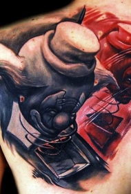 背部new school彩色小丑头纹身图案