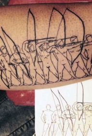 手臂有趣的黑色线条弓箭手射纹身图案