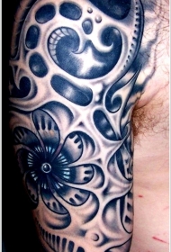 大臂机械组合花卉纹身图案