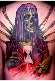 背部彩绘血腥的死神纹身图案