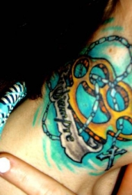 男性脖子彩色金掸子纹身图案