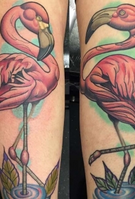 手臂彩色漂亮的火烈鸟纹身图案