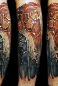 腿部新风格的彩色人与防毒面具纹身