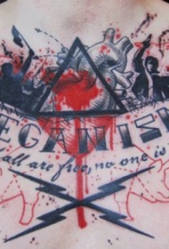 胸部彩色各种字体和符号纹身图案
