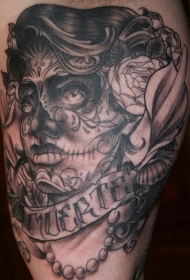 女性棕色sugar 骷髅纹身图案
