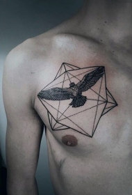 胸部小几何与老鹰纹身图案