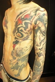 大日本风格的彩色半甲身体纹身