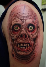 大臂彩色恐怖风格怪物头像纹身图案