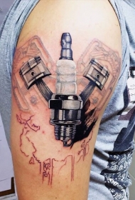 现实主义风格的彩色火花塞纹身图案