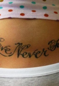 腹部黑色英文字母花体纹身图案