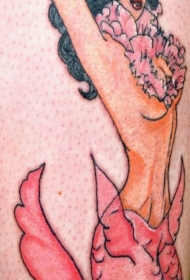手臂彩色性感粉红美人鱼纹身