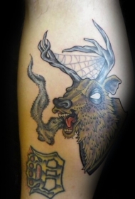 new school鹿头蜘蛛网纹身图案