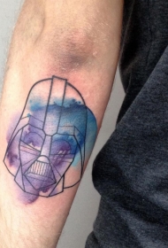 手臂插画风格水彩色人脸纹身图案