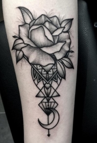 手臂简单的黑色点刺花朵几何月亮纹身图案
