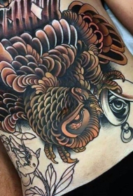 old school神秘的猫头鹰花朵眼睛纹身图案