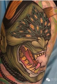 现代风格的亚洲恶魔彩绘纹身图案