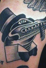 old schoo黑灰绅士鳄鱼纹身图案